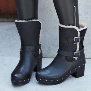 UGG Brea Clogg Round Toe Studded Buckle Strap Black Leather Stud Boot Sz 7